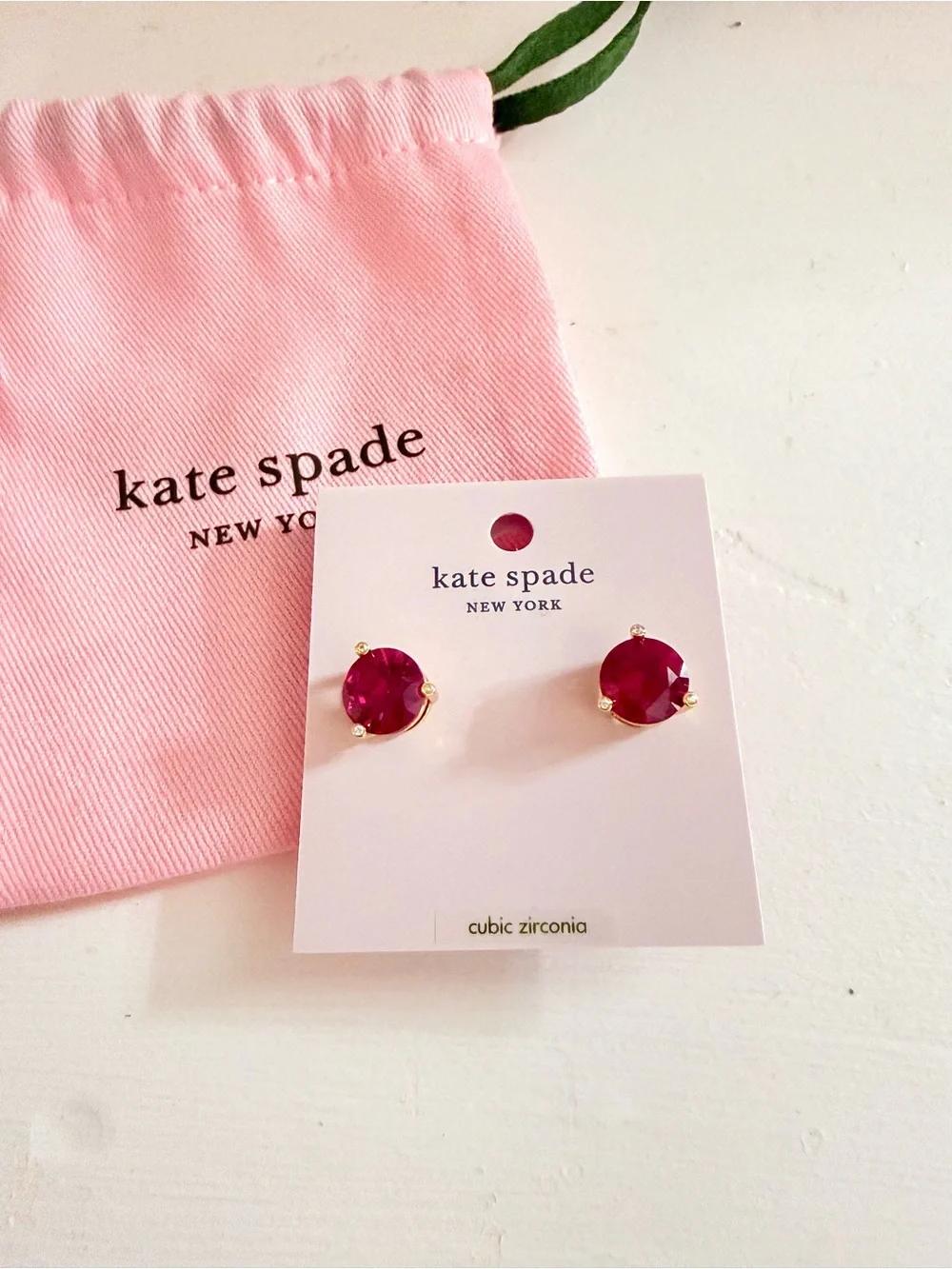 NWT Kate Spade Red Cubic Zirconia Stud Earrings